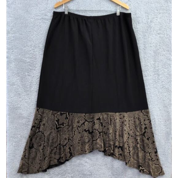 Giorgio Fiorlini Plus Maxi Skirt Asymmetrical Hem Black Flowy 18/20 Stretch USA - Picture 9 of 9